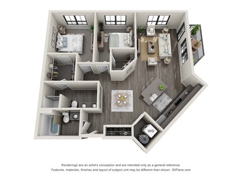 2 bed 2 bath floor plan J at 5300 Centre, St. Peters, MO, 63376